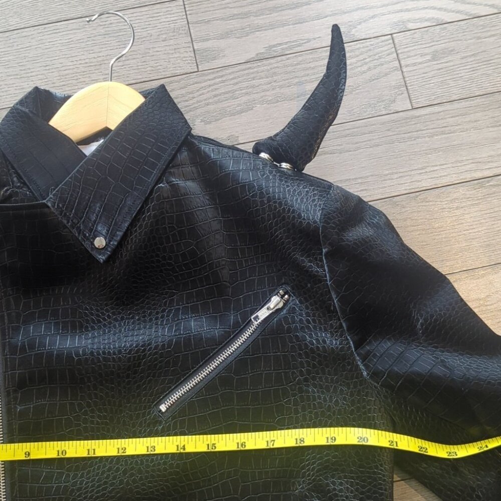 Men's Crocodile Pattern Vegan Leather Jacket with Magnetic Horns -NWT size S - Picture 8 of 8
